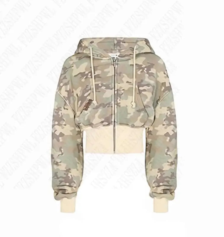 Zipper hoodie Camouflage sweatpants 2-piece set Y2K Women's clothing Goth Alphabet embroidered pullover Sweatshirt casual pants