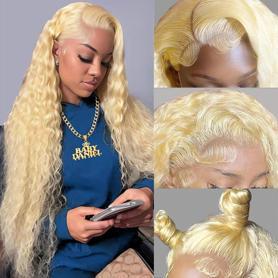 Deep Wave 613 Lace Front Wig Human Hair 13X6 30 32 Inch Blonde Wig Human Hair 220 Density Pre Plucked Lace Frontal Wig For Women