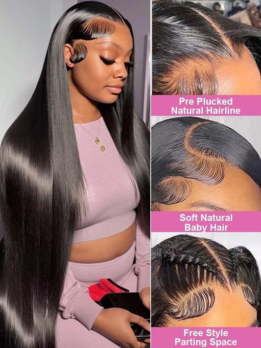 40 46 Inch 200 Density Frontal Wig For Black Women Brazilian Wigs Human Hair 5x5 Bone Straight HD Transparent Lace Front Wigs