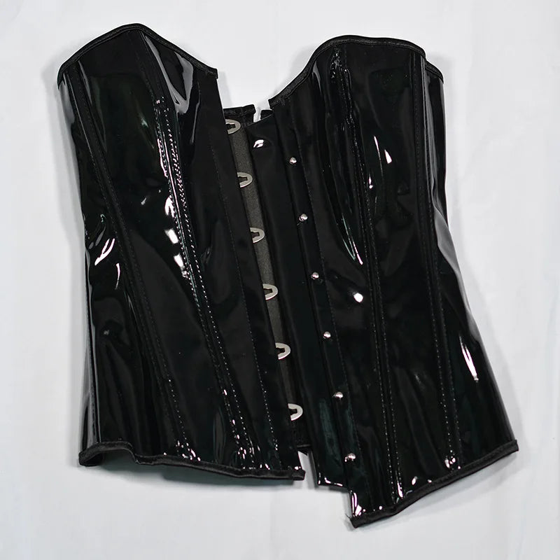 HLJ&GG Sexy Glossy Leather Corset Two Piece Sets Women Off Shoulder Slim Crop Top+Leopard Shorts Outfits Fashion Y2K Streetwear