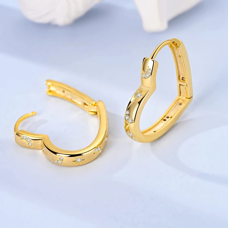 Fashion Gold ladies Hoop Earring 925 Sterling Silver Sparkling Zircon Round Ear Stud Earrings Fine Jewelry Lover Anniversary Gift