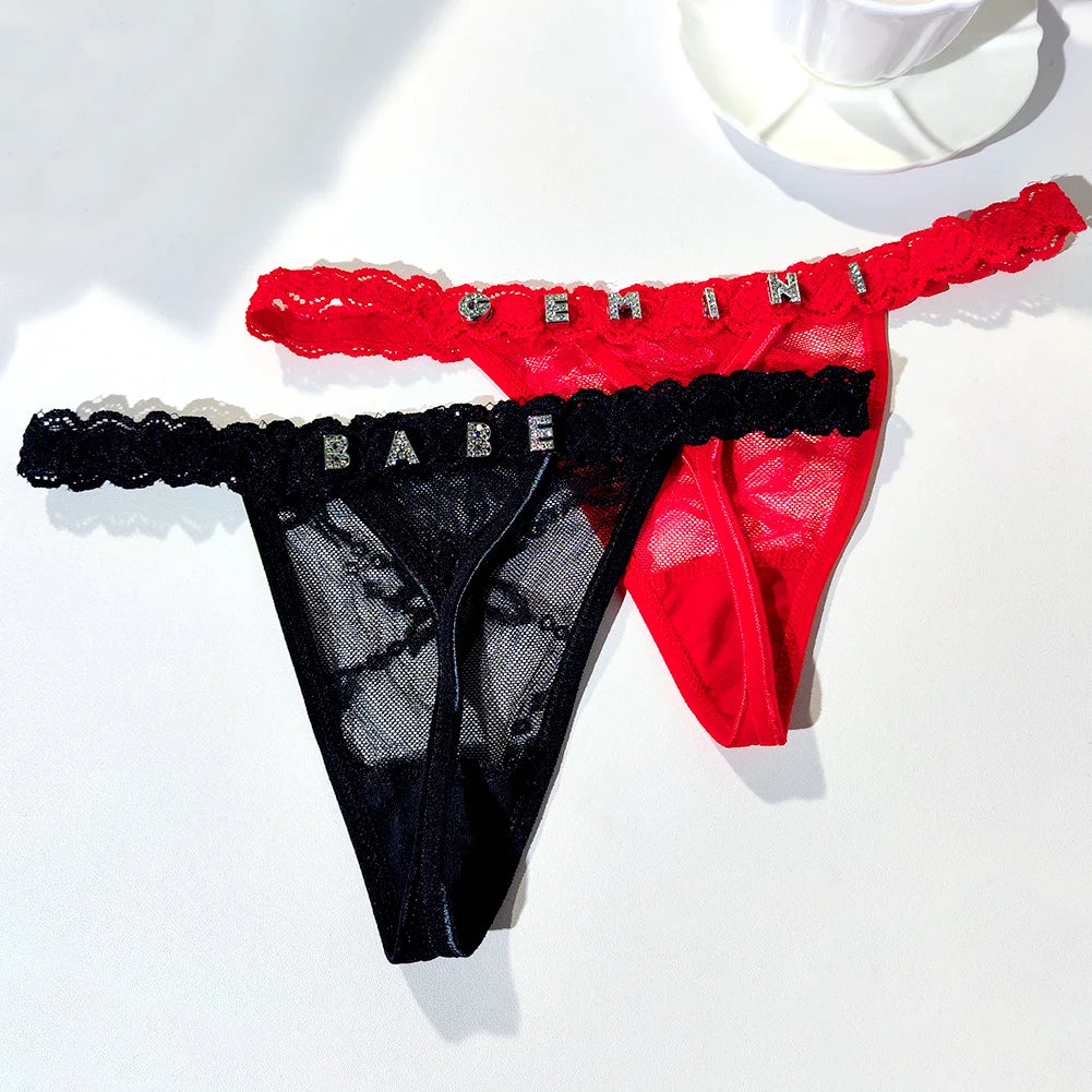 Customize Shine Crystal Name Letter Waist Chain Body Jewelry Women Sexy Lace G-String Panties Girl Valentine's Day Gift