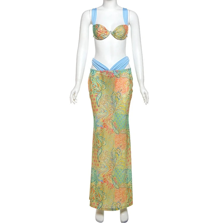 STYLISH LADY Contrast Color Printed 3 Piece Set Women Bikinis and Cover Up Skirt Suits 2025 Summer Holiday Beach Swim Outfits