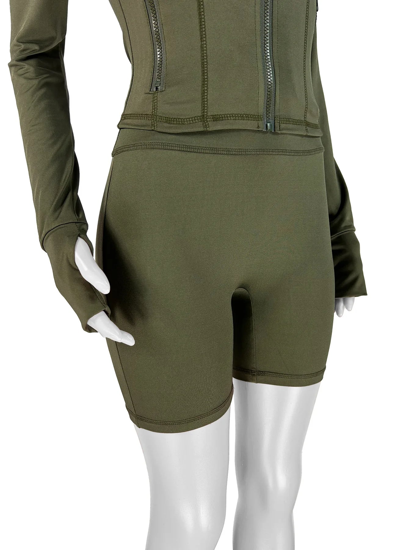HLJ&GG Casual Sporty Skinny Shorts Two Piece Sets Women Zip Long Sleeve Slim Top + Shorts Outfits Summer New Stretchy Tracksuits