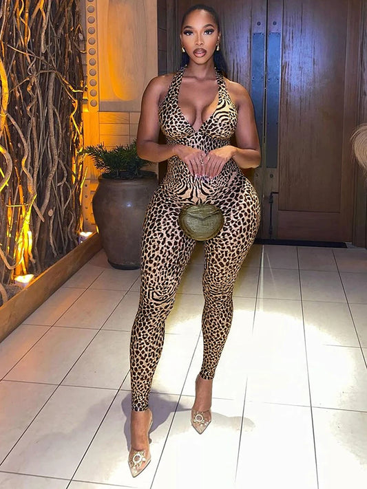 Weird Puss Leopard Print Jumpsuit Women Coquette Summer Trend Midnight Club Activity Sleeveless Fitness Stretch Workout Overalls