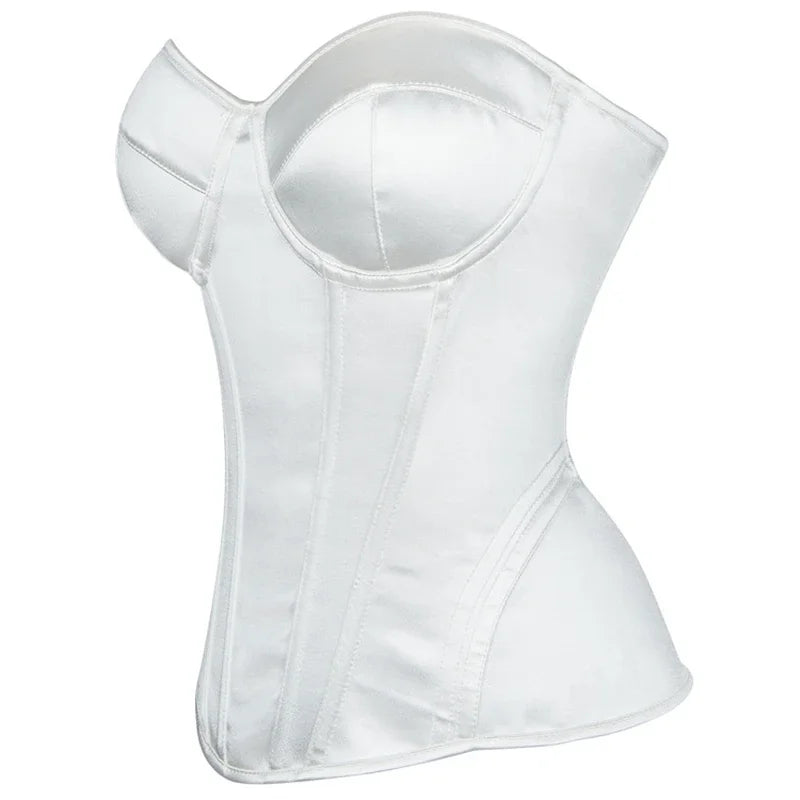 White Corset Top Women Victorian Lace Up Overbust Bustiers Sleeveless Gothic Body Shaper Padded Cup Corselet Bodices