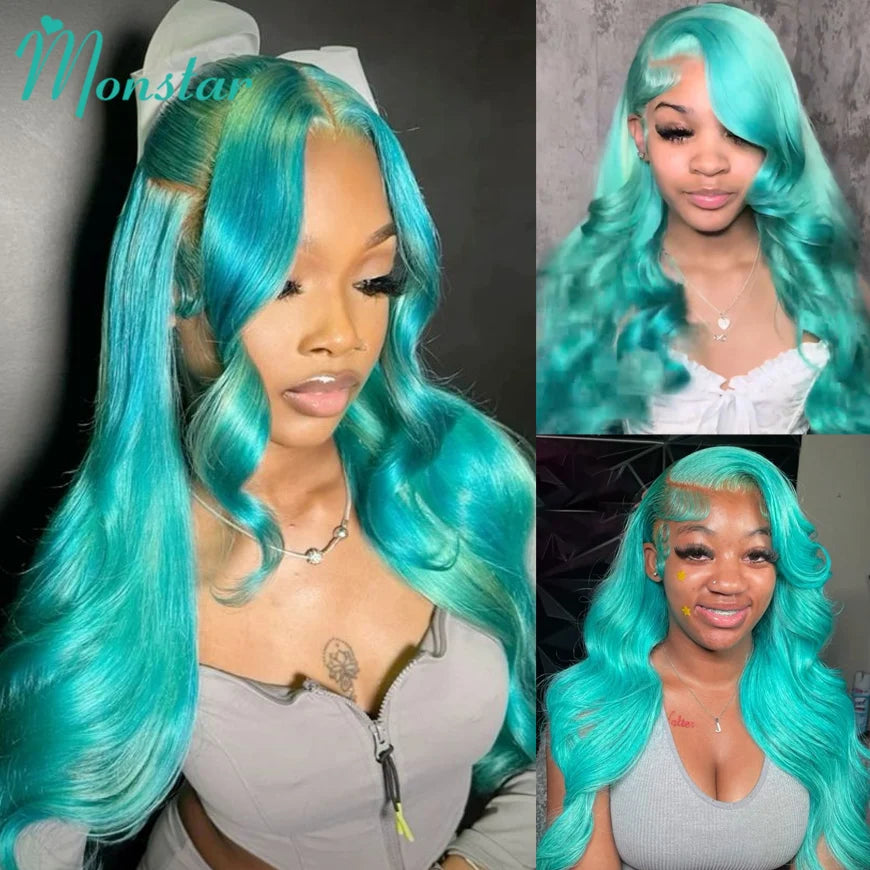 Cyan Blue Body Wave Human Hair Wigs Vietnamese Raw Hair 13x6 HD Lace Frontal Wig Blonde 613 Lace Front Human Hair Wigs For Women