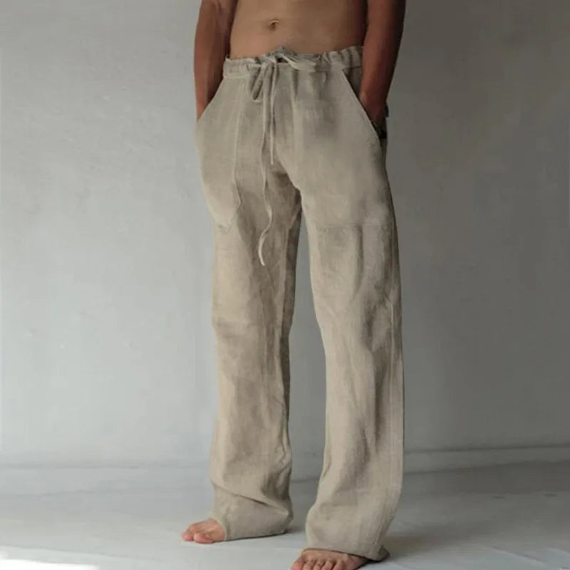 2025 Spring/Summer New Men's Cotton and Hemp Pants Summer Fashion Casual Solid Color Loose Plus Size M-4XL