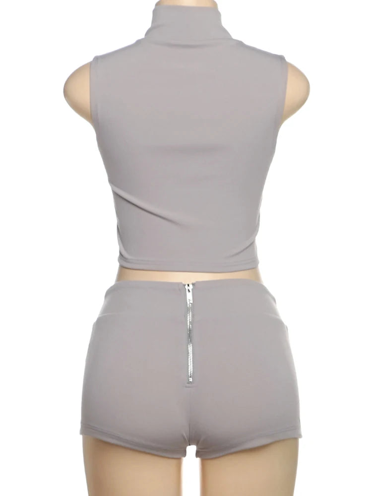 Weird Puss Casual Tracksuit 2 Piece Set Women Irregular Tank Tops+Peach Hip Zip Shorts Daily Simple Skinny Sporty Streetweas