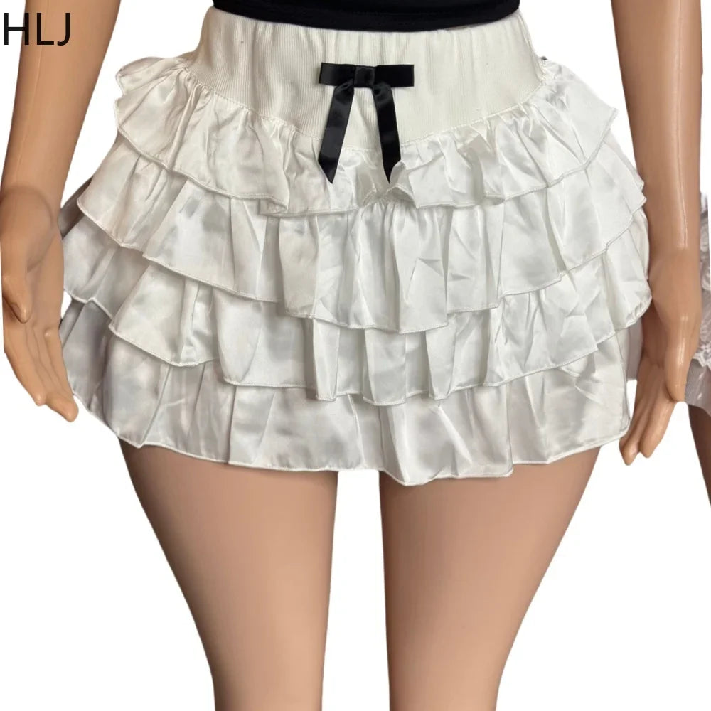 HLJ&GG Black Fashion Basketaball Tshirt Two Piece Sets Women V Neck Short Sleeve Top+Mini Bow Ruched Skirts Outfits Streetwear