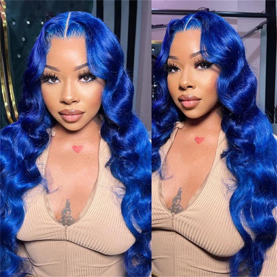 Navy Blue HD 13X6 Body Wave Lace Front Wig Colored Human Hair Wigs Glueless 30 Inch Royal Blue Lace Frontal Wig 100% Human Hair