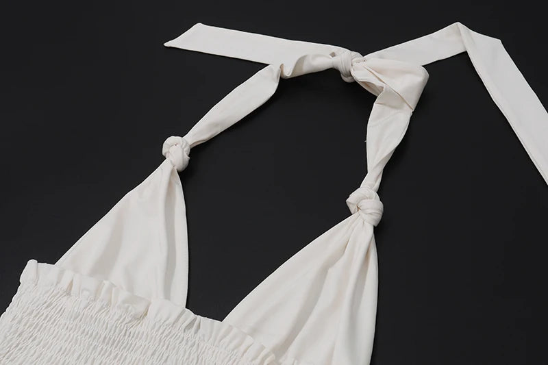 WhereMery Korean Style Sexy Beach V-neck Dress Summer Y2K Charming Backless Handling Neck Dress Swimming Pool Party Mini Dresses