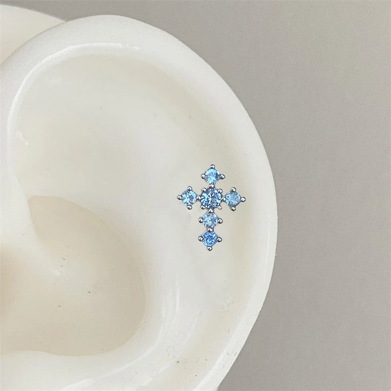 1 PCS New Fashion Cute Pink Zircon Crystal Ear Bone Nail 316L Medical Titanium Steel Earrings for Women Y2K Punk Jewelry