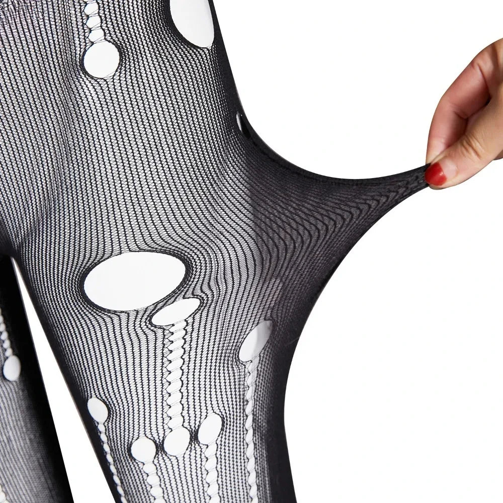 HLJ&GG Black Sexy Deep V Letter Print Bodysuits Women Zipper Long Sleeve Stretchy Bodycon Romper + Mesh Skinny Socks Outfits New