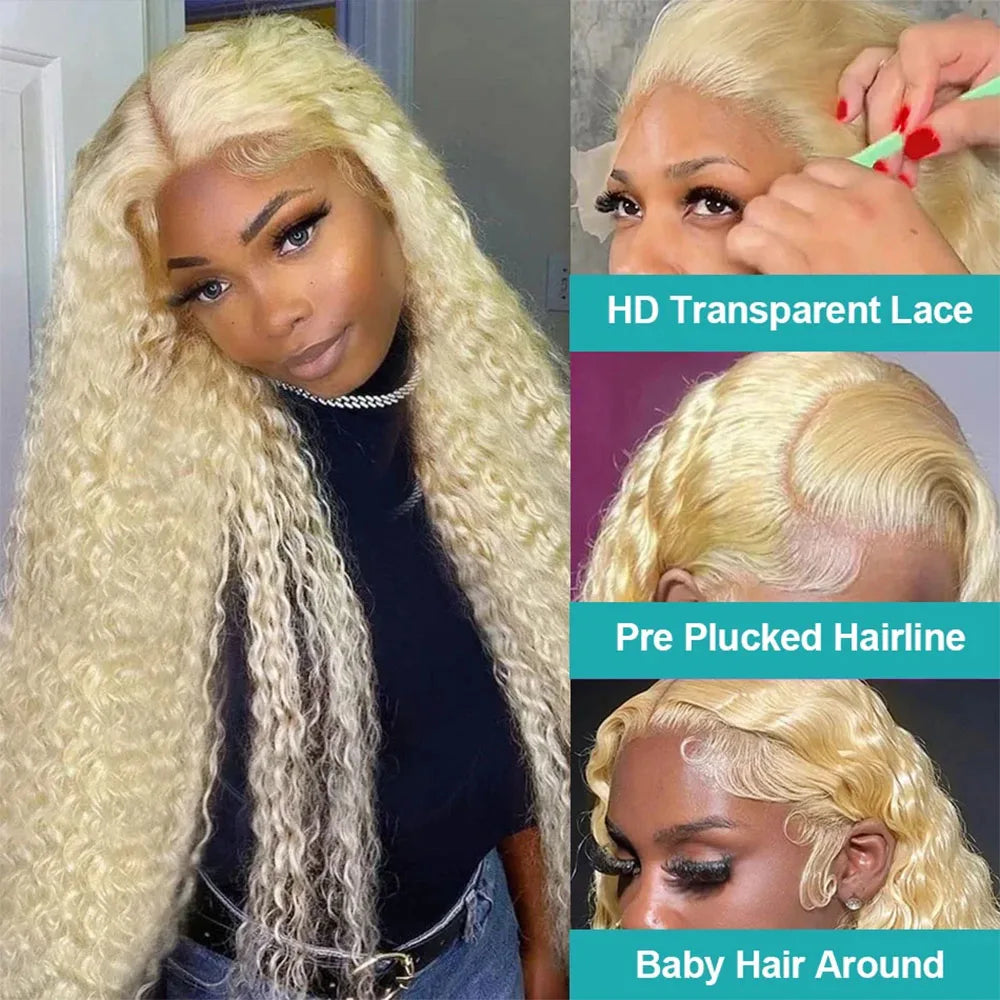 40 Inch Honey Blonde 613 HD Lace Frontal Wig 13x6 Curly Wigs Preplucked Loose Deep Wave Wigs Human Hair 13x4 Lace Frontal Wig