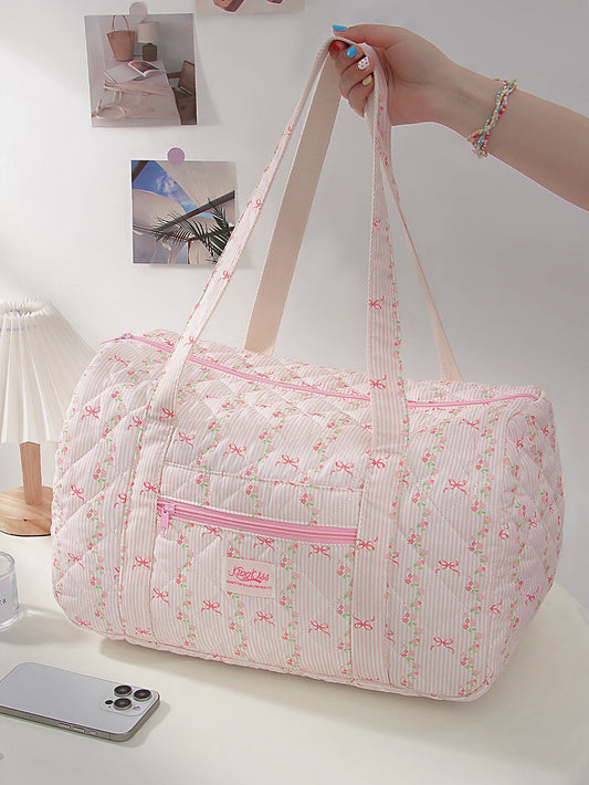 1pcs pink striped travel makeup bag,fashionable and casual portable makeup bag, large capacity cute travel toiletry bag