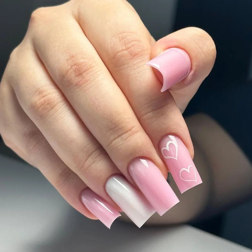 24pcs Long Batte False Nail Pink Lips Love Design Women Fake Nails Sweet Style Press on Nail Tips Valentine's Day Nail Supplies