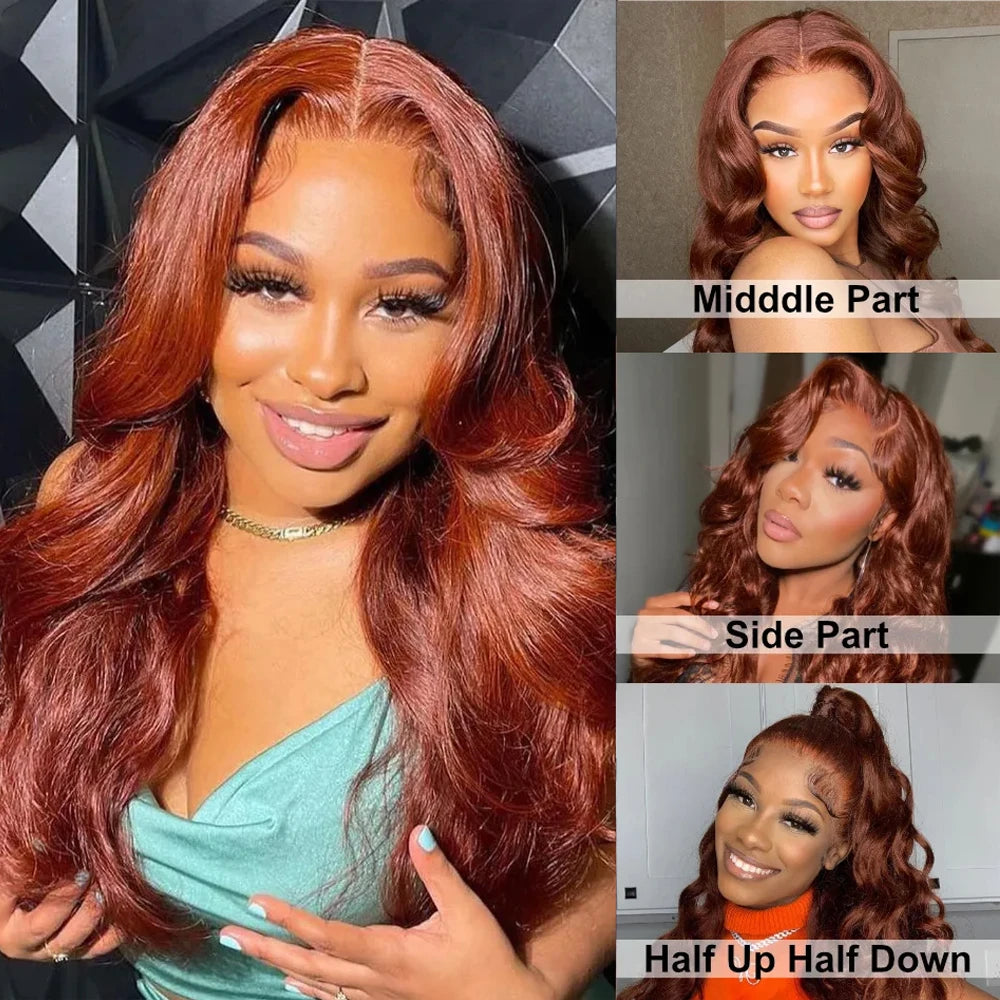 Reddish Brown 13x4 13x6 Lace Front Wigs Human Hair Pre Plucked 200% Density Body Wave Colored Human Hair Lace Frontal Human Wig