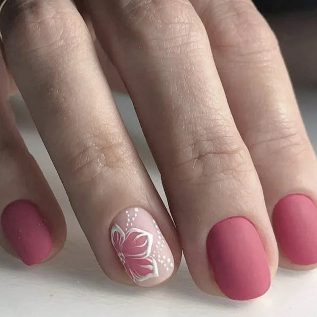 24Pcs Fairy White Flower Fake Nails Pink French Tip Press on Nails Short Square Wearable False Nail for Girls DIY