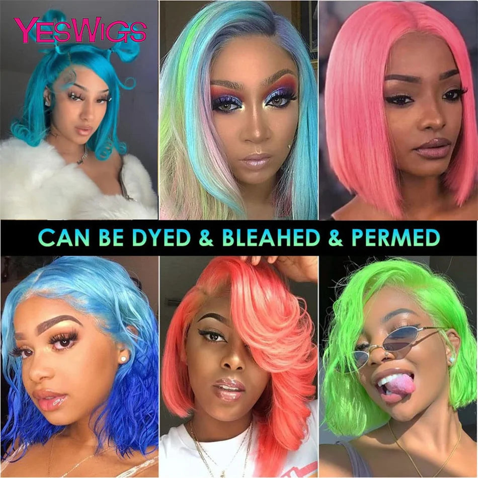 Short Bob Wig Hot Red Burgundy 99j Colored Brown Lace Front Human Hair Wigs Bone Straight Bob Wig Lace Frontal Wigs For Women