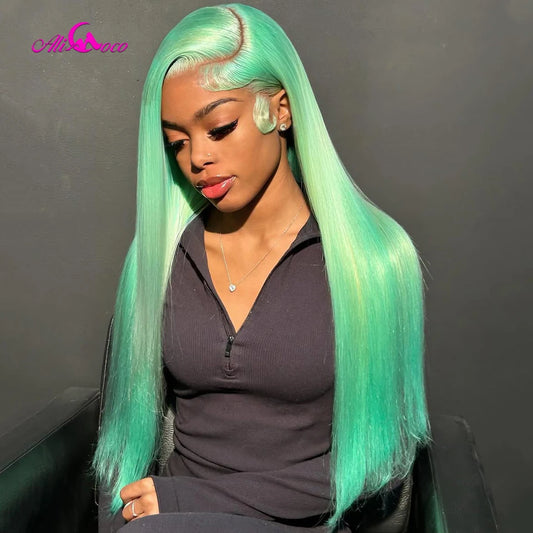13x6 Straight 613 Mint Green Lace Frontal Human Hair Wig 180 Density Brazilian Color 13x4 Lace Front Wigs For Women Pre Plucked
