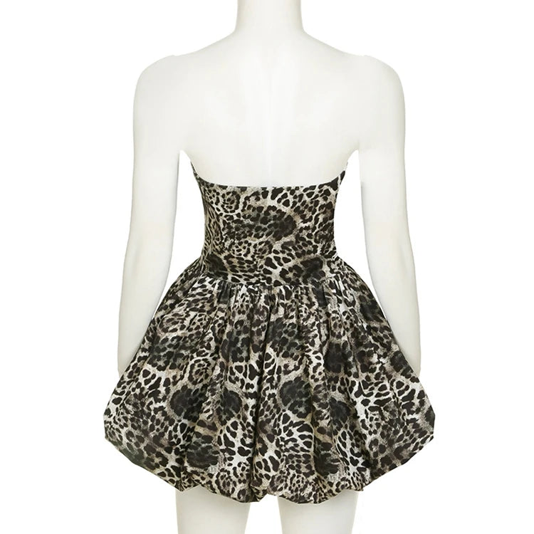 STYLISH LADY Leopard Printed Bud Dress 2025 Spring Strapless Backless Patchwork Sexy Club Party Mini Vestidos De Festa