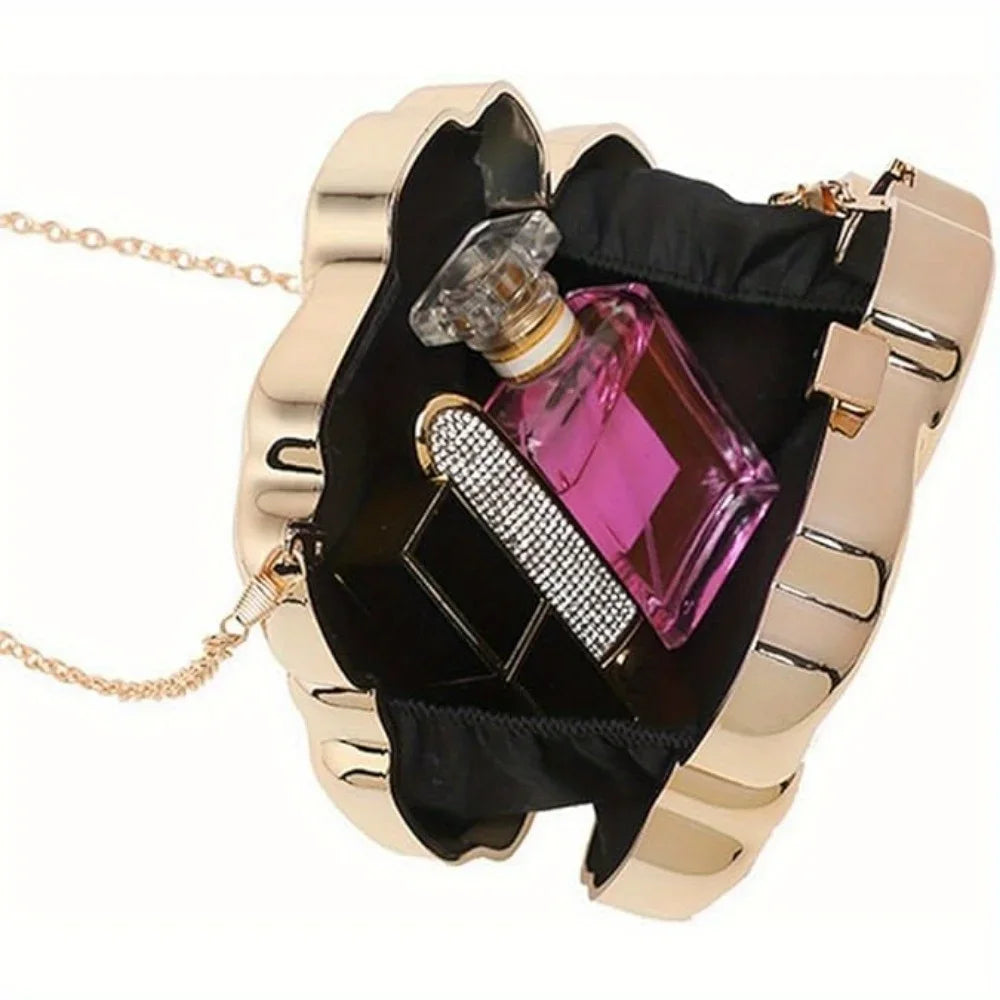 1 rose gold floral acrylic clutch bag, Lily of the Valley charm, PVC messenger bag with magnetic buckle, solid color gloss