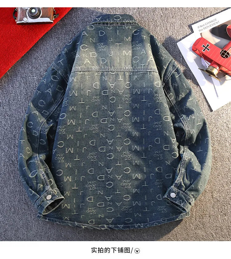 High Quality 2025 Spring Autumn Men's Cotton Denim Jackets Casual Youth Streetwear print Denim Coats Loose Tops Clothing