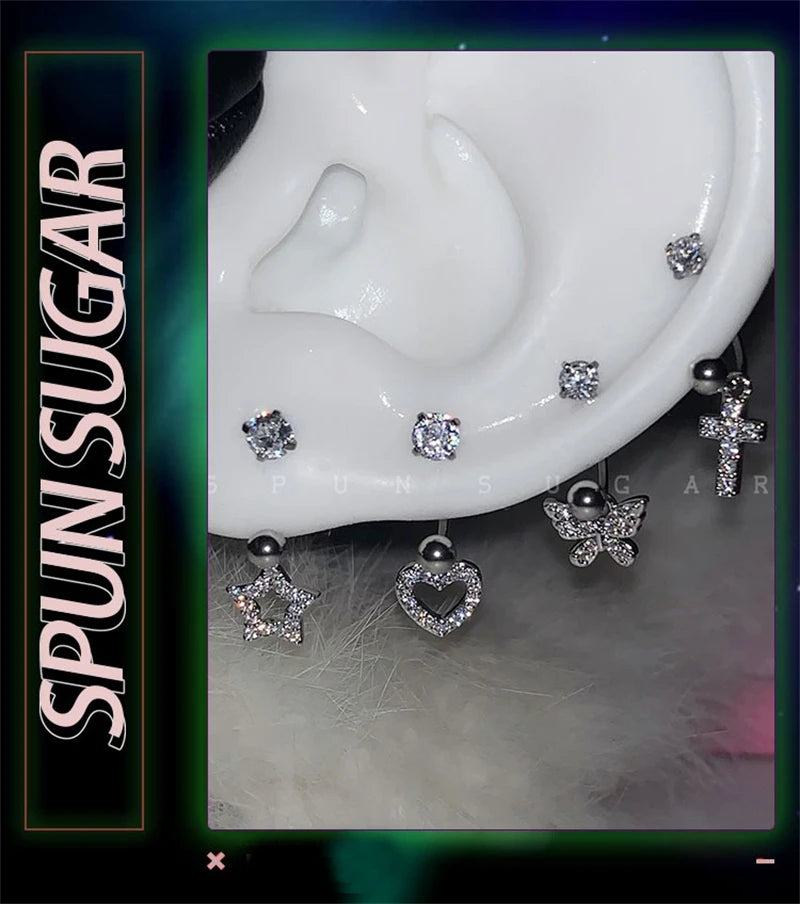 U-shaped Rhinestone 316L Stainless Steel Ring Ear Bone Nail for Women Love Hreat Butterfly Earrings Y2K Hottie Jewelry