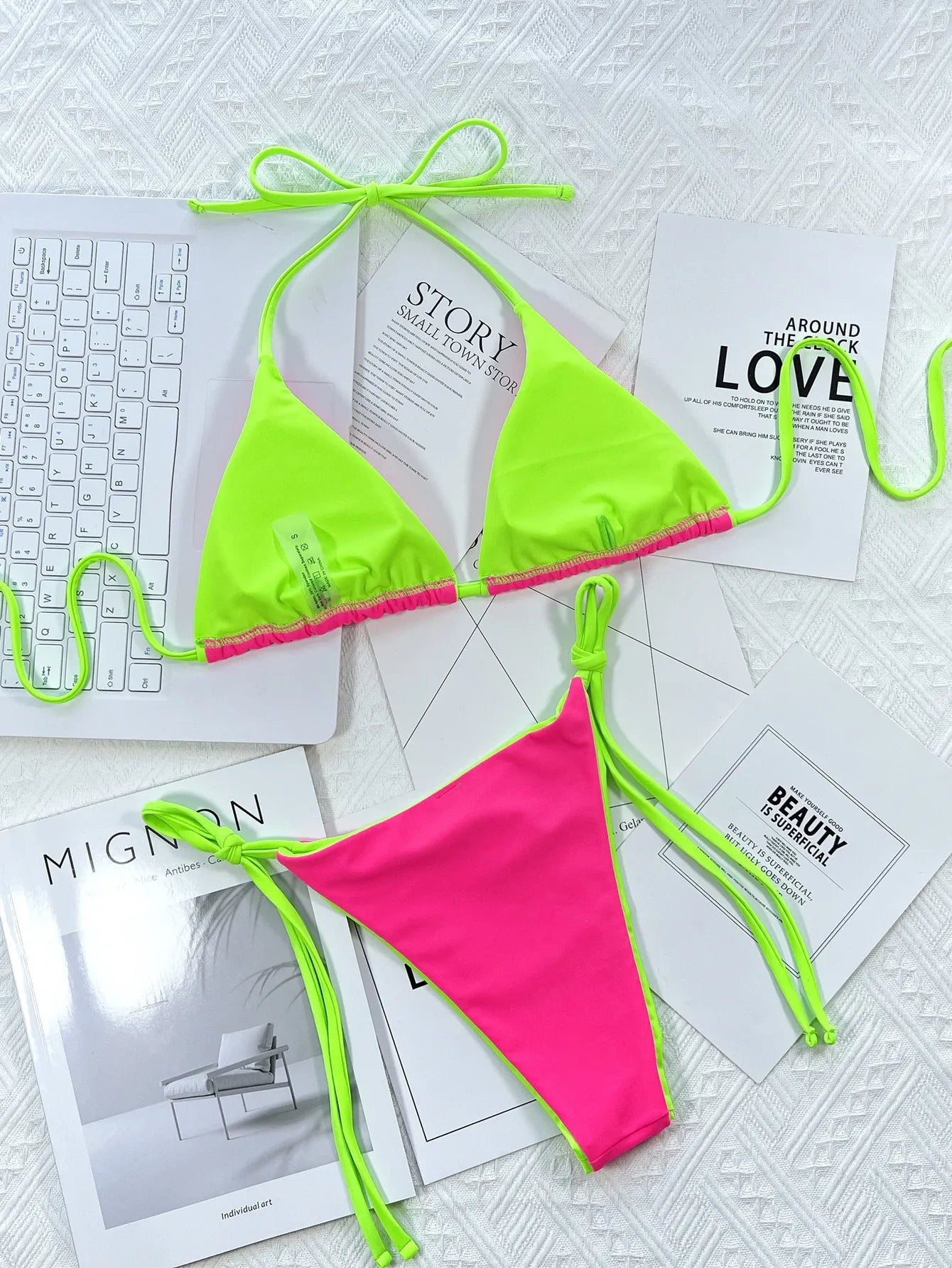 Una-Shop Neck Hanging Bikinis Sets With Adjustable Straps Swimsuit For Women Summer Beach Swimming Pool Party Bikini Swimwear
