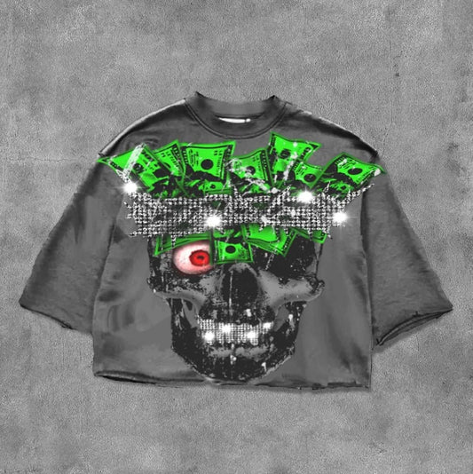 Street T-shirt Y2K Top Rock Hip Hop Graphic Print Oversized T-shirt Men's and Women's Crew Neck Cotton Short-sleeved Top Clothes