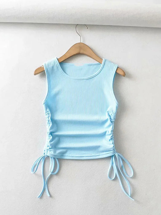Summer NEW Arrival Women Solid Color Sexy Causal Crop Top With String Both Side Club For Fashion Ladies