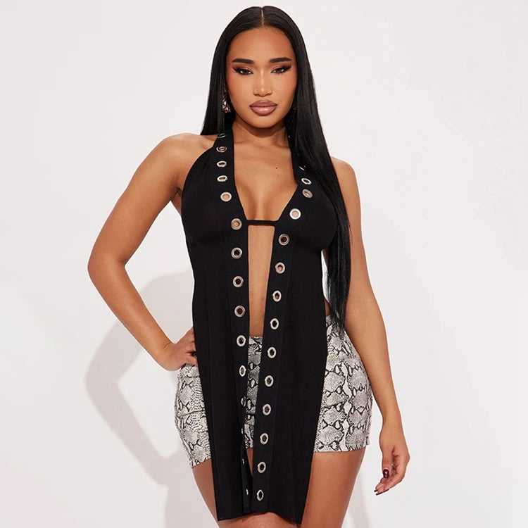 STYLISH LADY Lace Up Backless Tops 2025 Summer Women Halter Sleeveless Hollow Out Black Sexy Club Party Street Tees