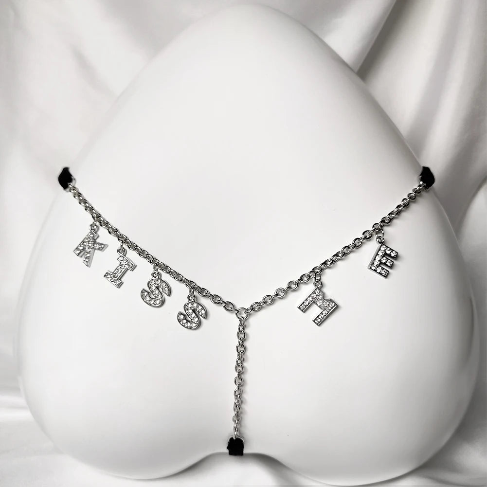 Customize Name Crystal Letters Waist Body Chain for Women Sexy Leopard Underwear Thong Body Jewelry Valentine's Day Gift