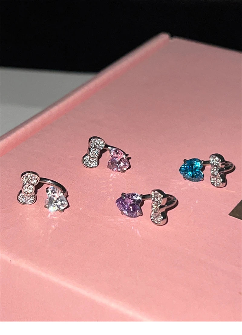 Cute Bowknot Love Heart 316L Stainless Steel Annular Ear Bone Nail Fashion Delicate Zircon Earring for Women Y2K Punk Jewelry