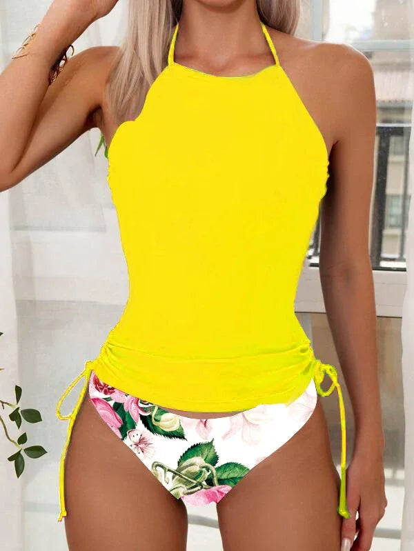 Fashion Halter Swimsuit Women Backless Bathing Suit Bikini Sets Vintage Beach Swimwear Summer Split Swimming Suits Biquini