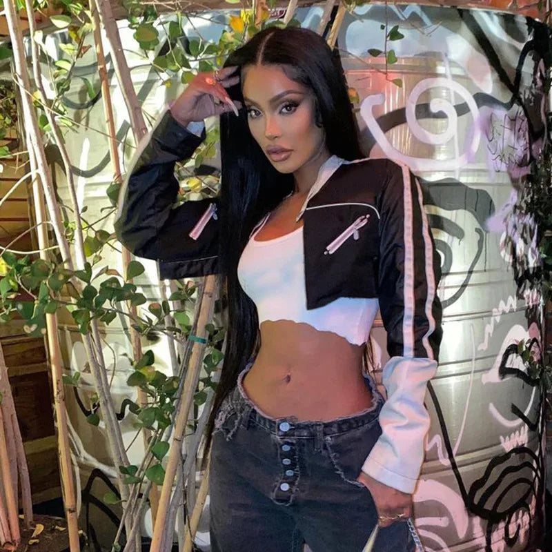 HLJ&GG Black Leather Jacket Fashion Streetwear Women Zip Long Sleeve Crop Top+Tshirts+Sequin Shorts 3 Piece Sets Female Clothing