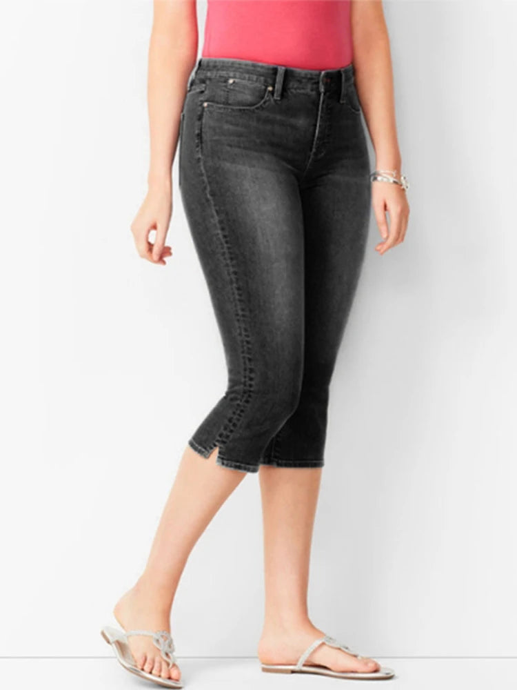 Ladies Jeans Pants Ladies Cropped Trousers Skinny Knee Length Jeans female Elastic High Waist Mom Jeans Oversize