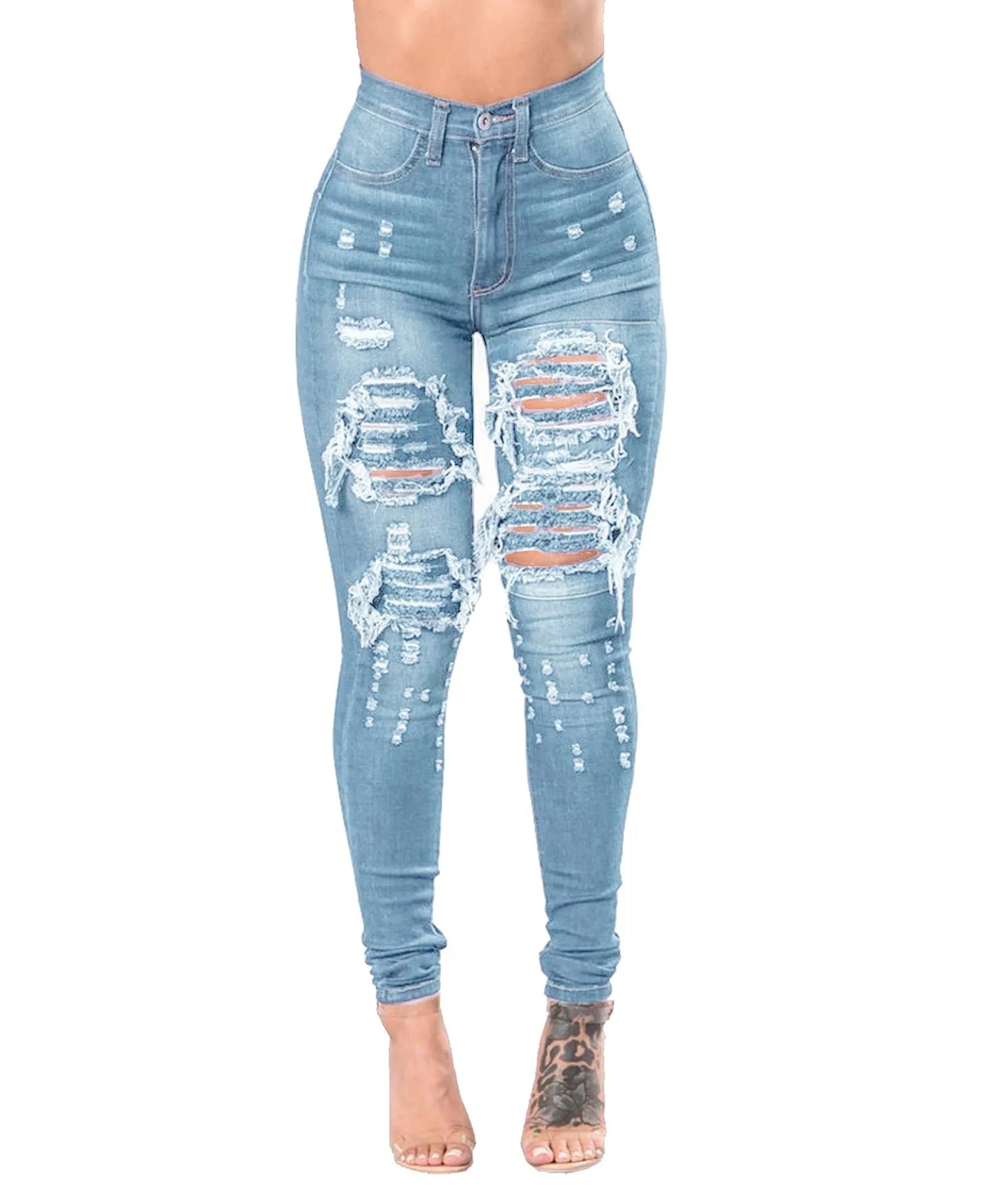 New Designer Women 2025 High Waist Ripped Jeans for Women Skinny Black White Jeans Woman Elastic Slim Jean Female Femme