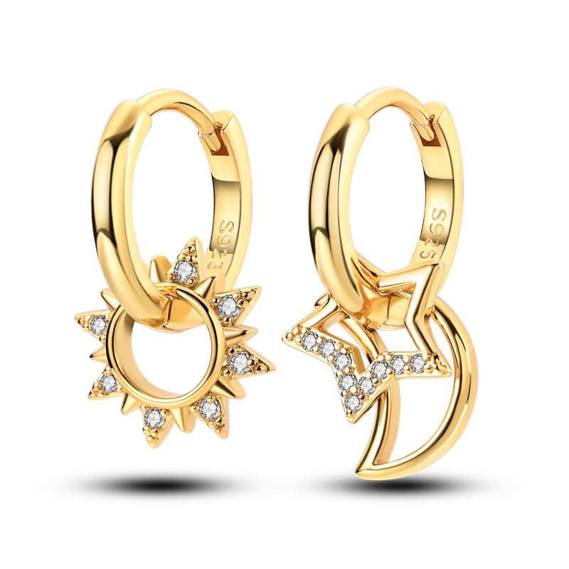 Fashion Gold ladies Hoop Earring 925 Sterling Silver Sparkling Zircon Round Ear Stud Earrings Fine Jewelry Lover Anniversary Gift