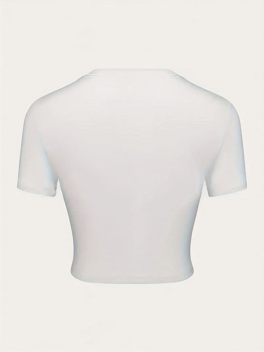 Cherry Print Crew Neck Crop T-shirt - Vibrant Y2K Inspired Short Sleeve Top for Spring and Summer Women's Fashion Clothing