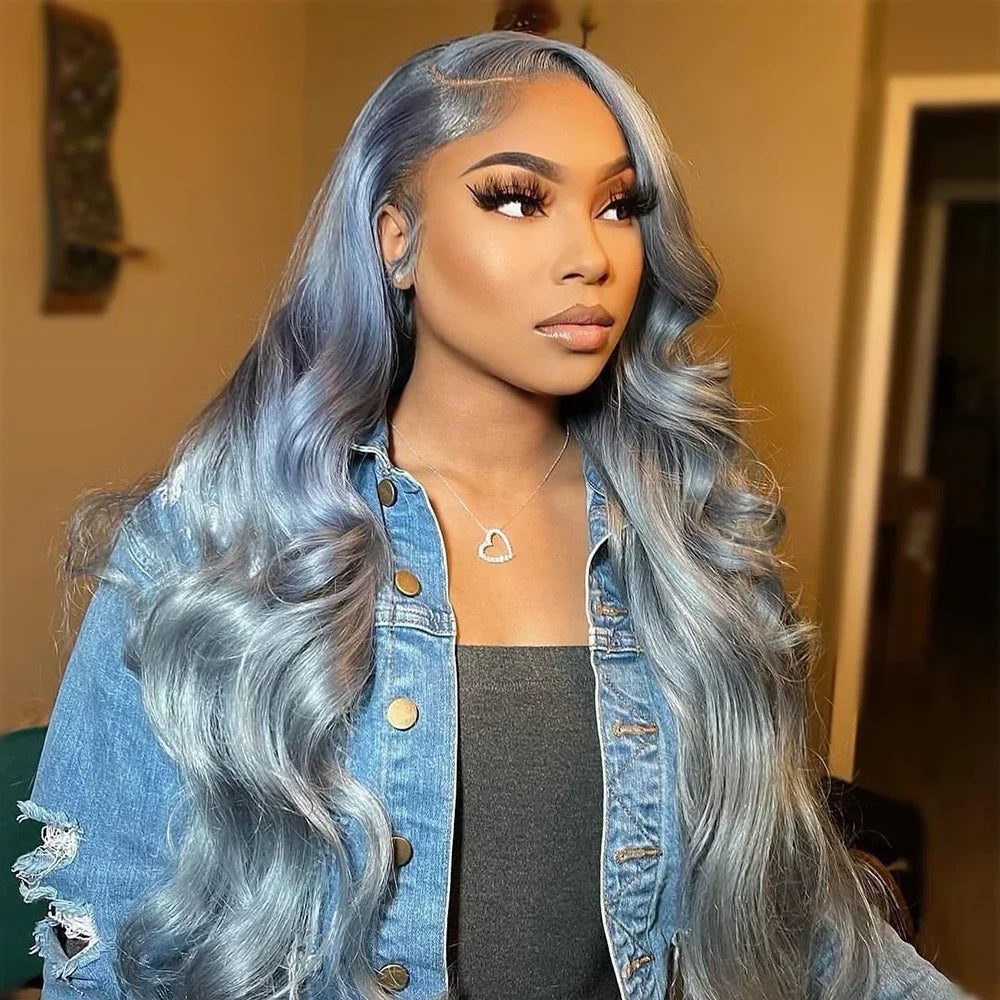 100% Vietnamese Silver Grey Lace Front Wig Human Hair Lace Frontal Wig Body Wave 13x4 HD Lace Platinum Blonde Colored Gray Wigs