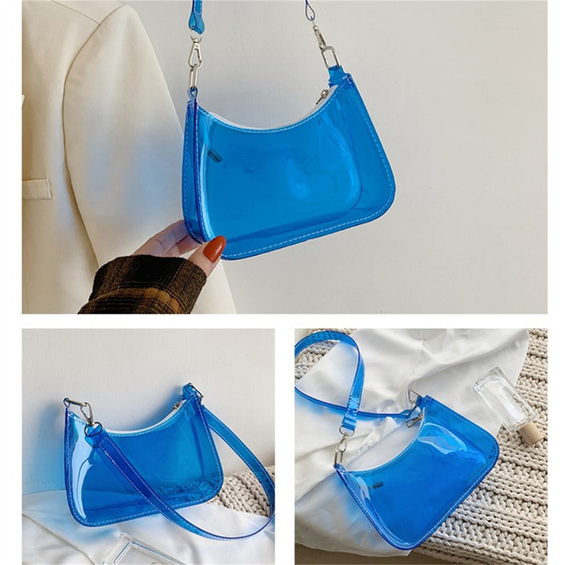Clear Jelly Shoulder Bag For Women, Y2K Small Zipper Underarm Purses & Fashion Handbag