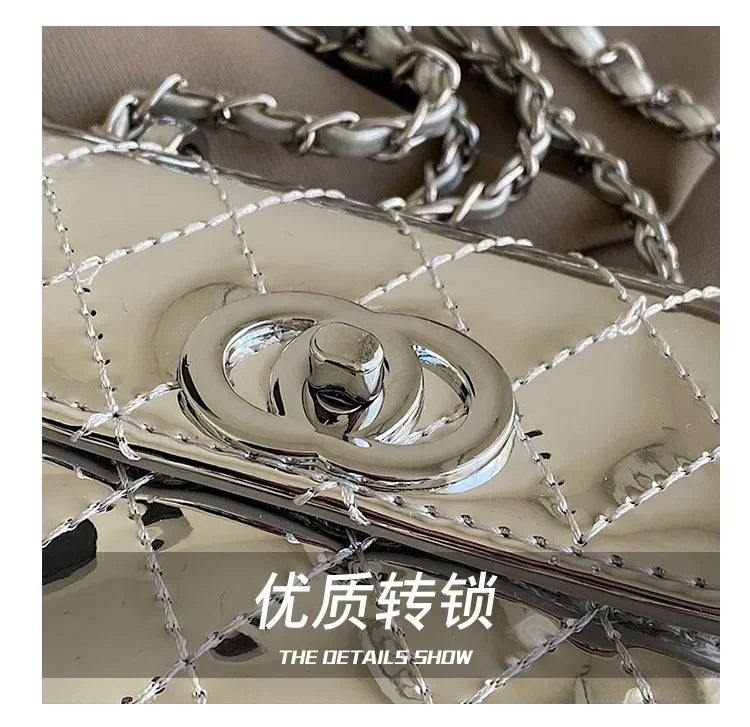 2025 New Arrival Eye - Catching Laser - Patent Mini Crossbody with Gleaming Glossy Chain Strap, Convenient Lipstick Holder