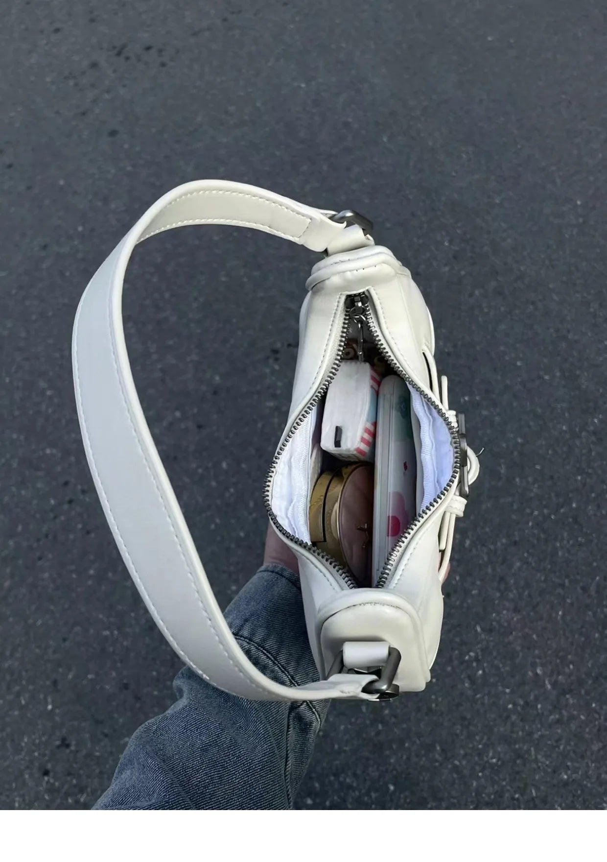 Vintage Korean Casual Cute White Star Shoulder Underarm Tote Bag Ladies Sling Bags Leather Zip Purses Handbags Women