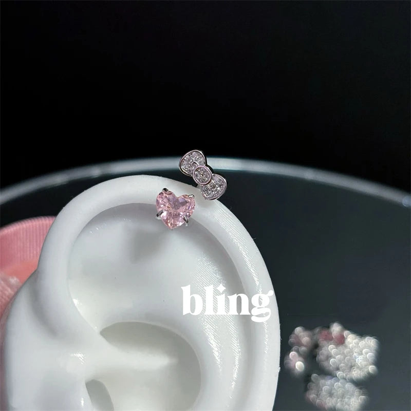 Cute Bowknot Love Heart 316L Stainless Steel Annular Ear Bone Nail Fashion Delicate Zircon Earring for Women Y2K Punk Jewelry
