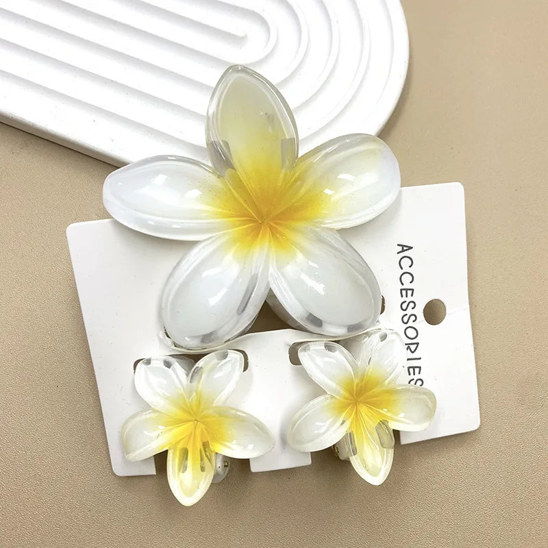 Summer Hawaiian Flower Hair Claw Clip Fashion Plastic Flower Hairpins Ponytail Clips Barrettes Beach Hair Accessories Headwear