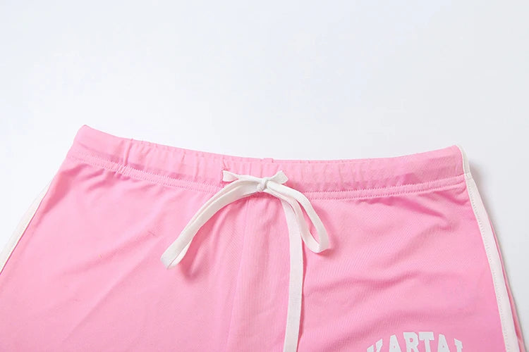 Weird Puss Letter Print 2piece Set Women Tracksuit Activity Shorts Sleeve Crop Tops+Biker Shorts Matching Street Stretch Suits