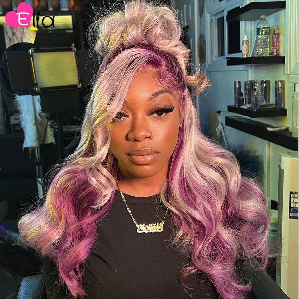 613 Lace Frontal Wig 13x6 Ombre Purple Colored Brazilian human hair wig sale Transparent Lace Closure Wig 5x5 Wigs Elia Hair