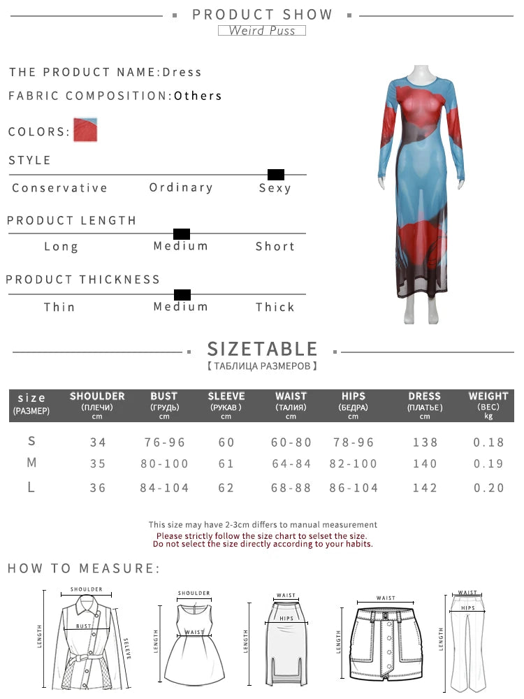 Weird Puss See Through Dress Women Rose Print Sexy Mesh Summer Trend Skinny Elastic Long Sleeve Side Split Maxi Bodycon Vestidos